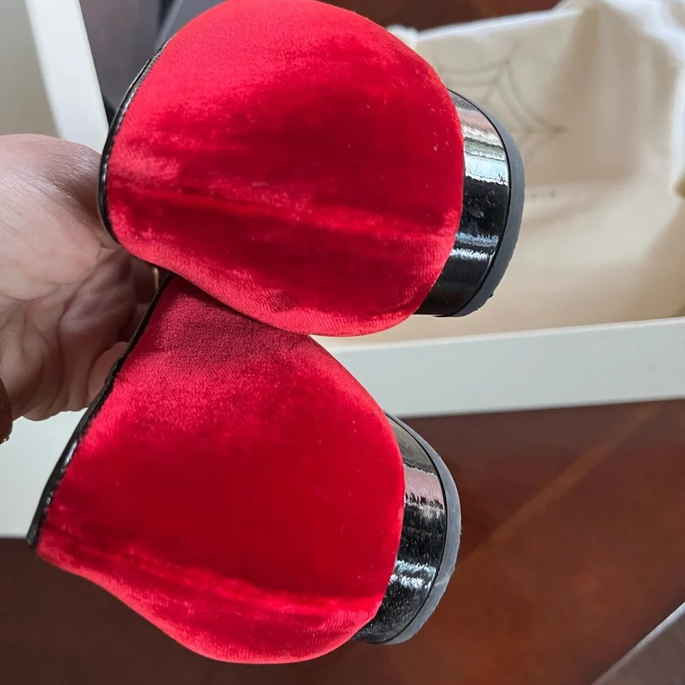 Charlotte Olympia Red Plush Flats Loafers - Picture 5 of 7
